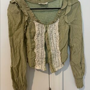 NWOT Shop The Muse Olive Green Ruffle Lace Top